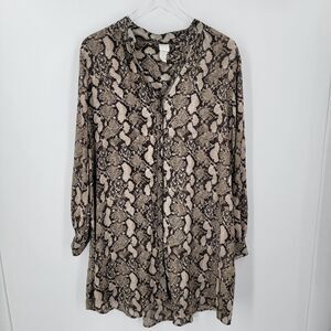 H&M Tunic Womens 14 Snakeskin Print Button Up V Neck
